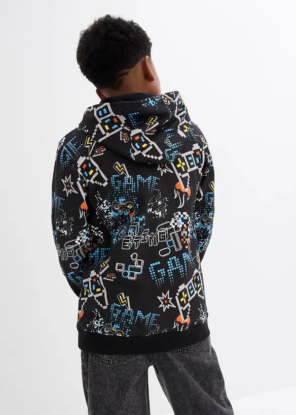 Hoodie aus reiner Bio-Baumwolle in schwarz von hinten (im Anschnitt) - bonprix