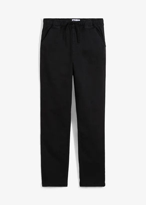 Jungen Regular Fit Stretch-Schlupf-Chinohose mit Bio Baumwolle, Straight in schwarz von vorne - bonprix