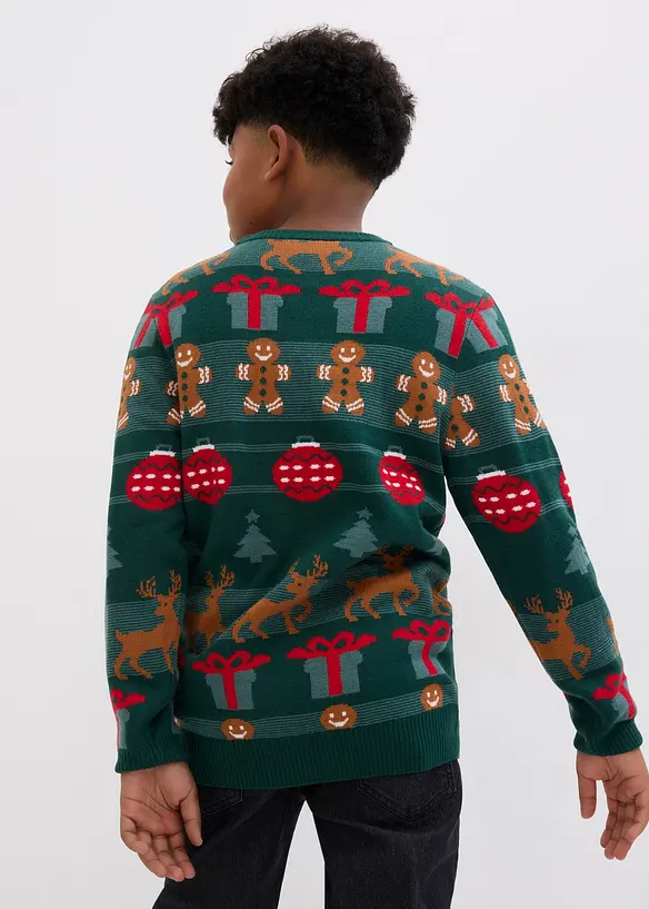 Feinstrickpullover mit Weihnachtsmotiv in grün von hinten (im Anschnitt) - bonprix