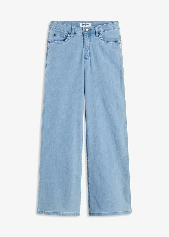 Wide-Leg-Jeans, Mid Waist in blau von vorne - bonprix