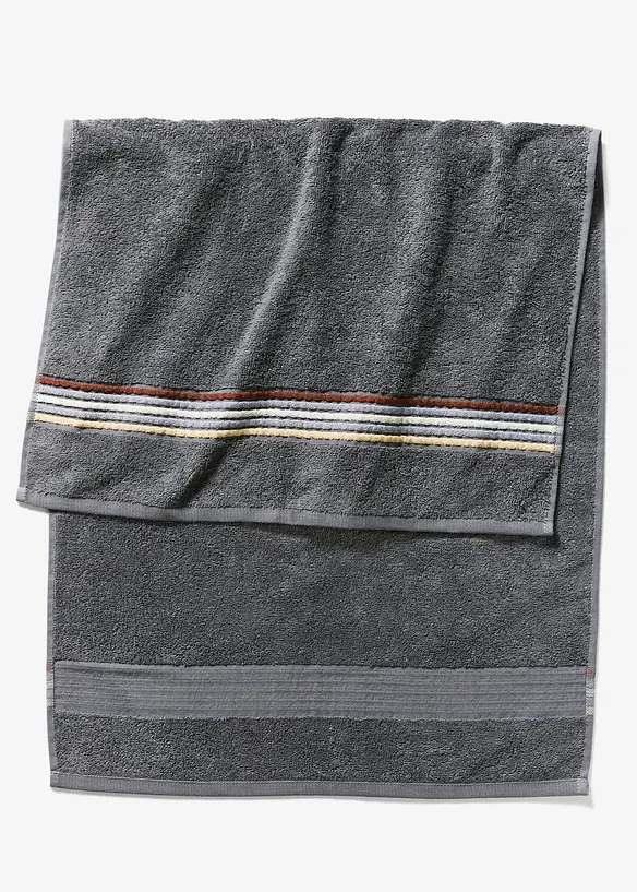 Handtuch mit gestreiften Details in grau von vorne - bonprix
