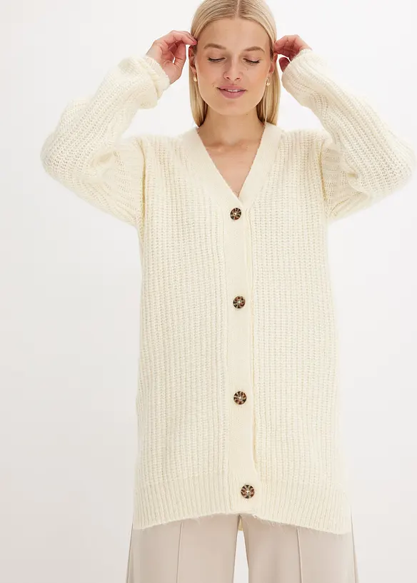 Grobstrickjacke aus weichem Wollmix in weiß von vorne (im Anschnitt) - bonprix Grobstrickjacke aus weichem Wollmix in weiß von vorne (im Anschnitt) - bonprix