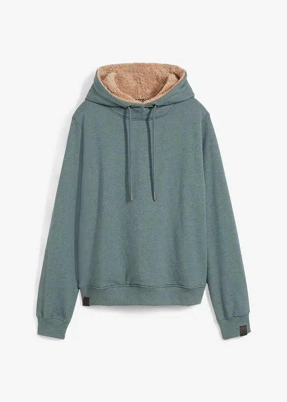 Thermo-Kapuzensweatshirt mit Teddyfutter in grün von vorne - bonprix