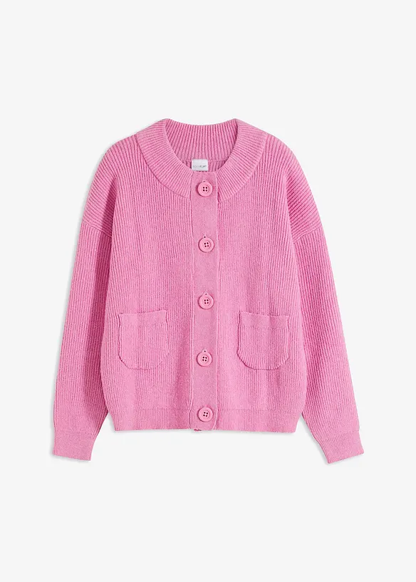 Oversize-Strickjacke in pink von vorne - bonprix