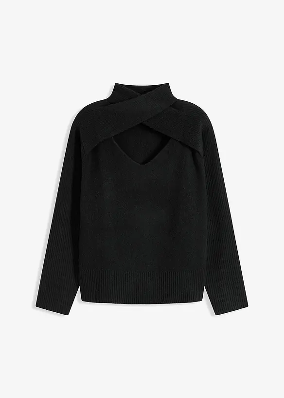 Pullover mit überkreuztem Kragen in schwarz von vorne - bonprix Pullover mit überkreuztem Kragen in schwarz von vorne - bonprix