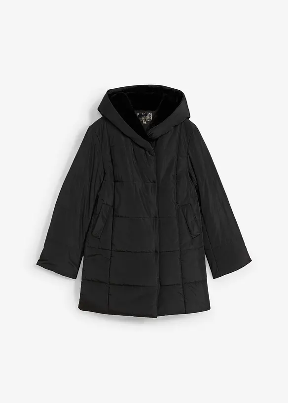 Steppjacke mit Fellimitat in schwarz von vorne - bonprix