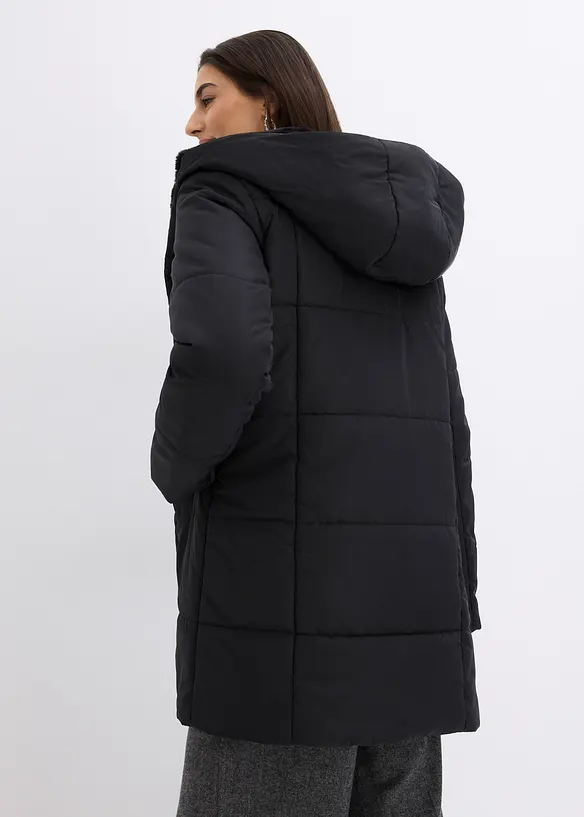 Steppjacke mit Fellimitat in schwarz von hinten (im Anschnitt) - bonprix