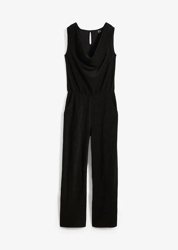 Jersey-Jumpsuit mit Glitzerelementen in schwarz von vorne - bonprix