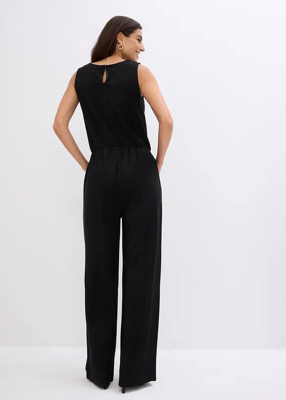 Jersey-Jumpsuit mit Glitzerelementen in schwarz von hinten (Totalaufnahme) - bonprix
