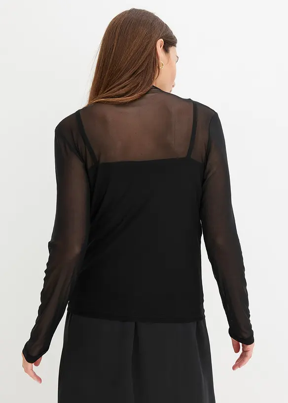 Langarmshirt aus transparentem Mesh in schwarz von hinten (im Anschnitt) - bonprix