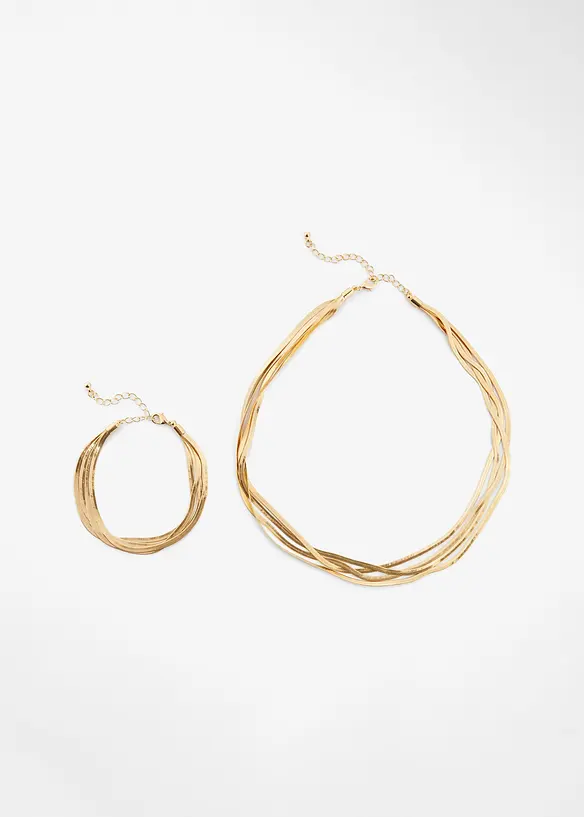 Choker und Armband (2-tlg. Schmuckset) mit mehreren Schlangenketten in gold von vorne - bonprix