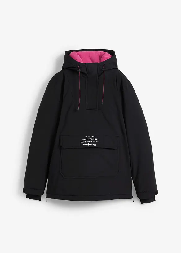 wasserdichte Ski-Funktions-Schlupfjacke mit Fleece-Futter in schwarz von vorne - bonprix