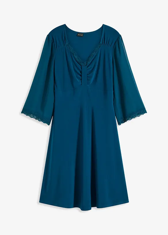 Kleid mit Spitze in petrol von vorne - bonprix