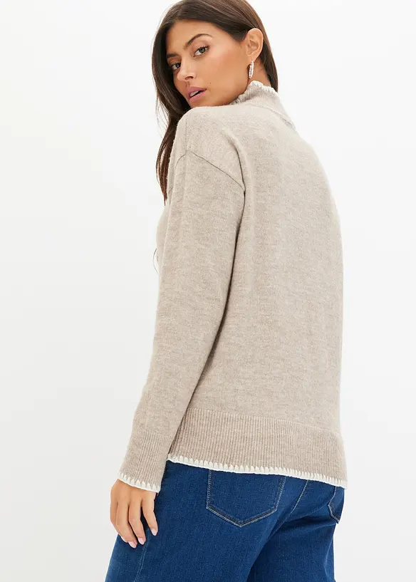 Pullover mit Stehkragen in beige von hinten (im Anschnitt) - bonprix Pullover mit Stehkragen in beige von hinten (im Anschnitt) - bonprix