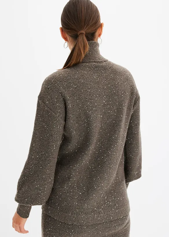 Pullover mit Rollkragen und Pailletten in braun von hinten (im Anschnitt) - bonprix Pullover mit Rollkragen und Pailletten in braun von hinten (im Anschnitt) - bonprix