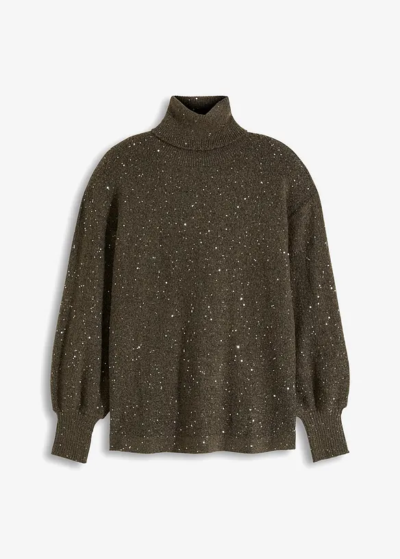 Pullover mit Rollkragen und Pailletten in braun von vorne - bonprix Pullover mit Rollkragen und Pailletten in braun von vorne - bonprix