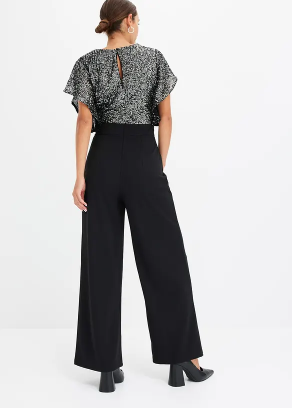 Jumpsuit mit funkelndem Wickeloberteil in schwarz von hinten (Totalaufnahme) - bonprix Jumpsuit mit funkelndem Wickeloberteil in schwarz von hinten (Totalaufnahme) - bonprix