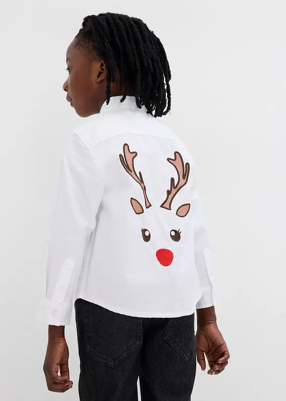 Langarmhemd mit Weihnachtsmotiv auf dem Rücken in weiß von hinten (im Anschnitt) - bonprix