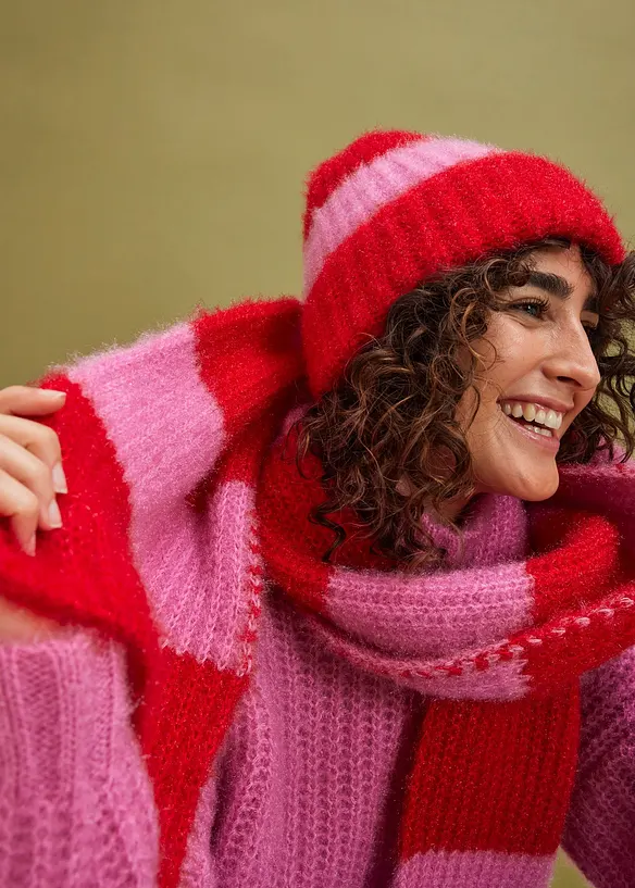 Schal und Beanie (2-tlg. Set) in rot von vorne (im Anschnitt) - bonprix