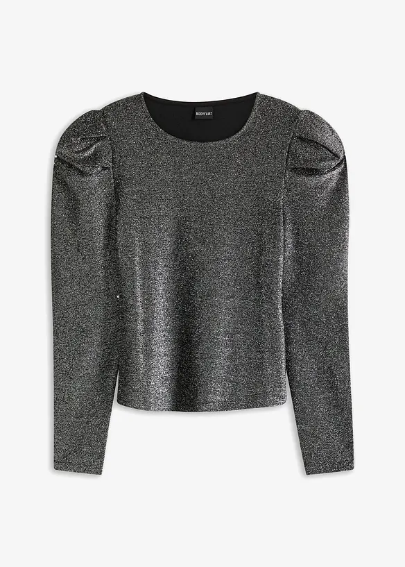 Glitzershirt mit Puffärmeln in schwarz von vorne - bonprix