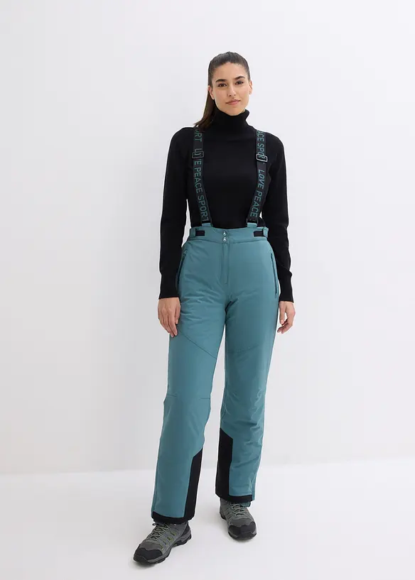 wasserdichte Ski Funktions-Thermohose mit abnehmbaren Trägern in grün von vorne - bonprix wasserdichte Ski Funktions-Thermohose mit abnehmbaren Trägern in grün von vorne - bonprix