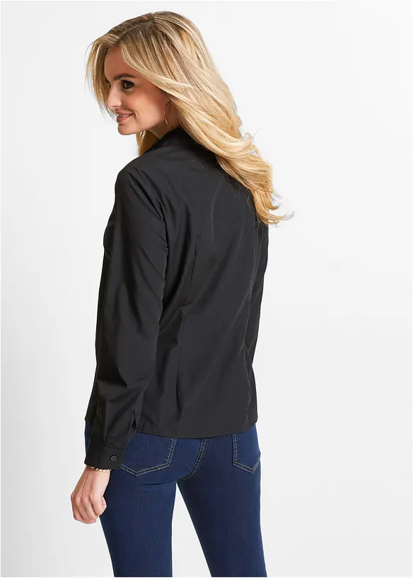 Popeline-Hemdbluse aus Baumwoll-Mix in schwarz von hinten (im Anschnitt) - bonprix