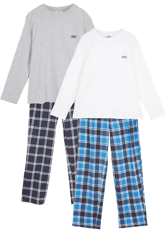 2 Pyjamas mit weicher Bio-Baumwolle (4-tlg.Set) in blau von vorne - bonprix