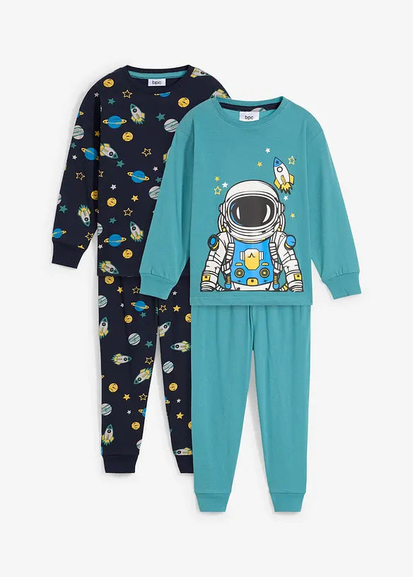 Pyjama aus reiner Bio-Baumwolle  (4-tlg. Set) in blau von vorne - bonprix