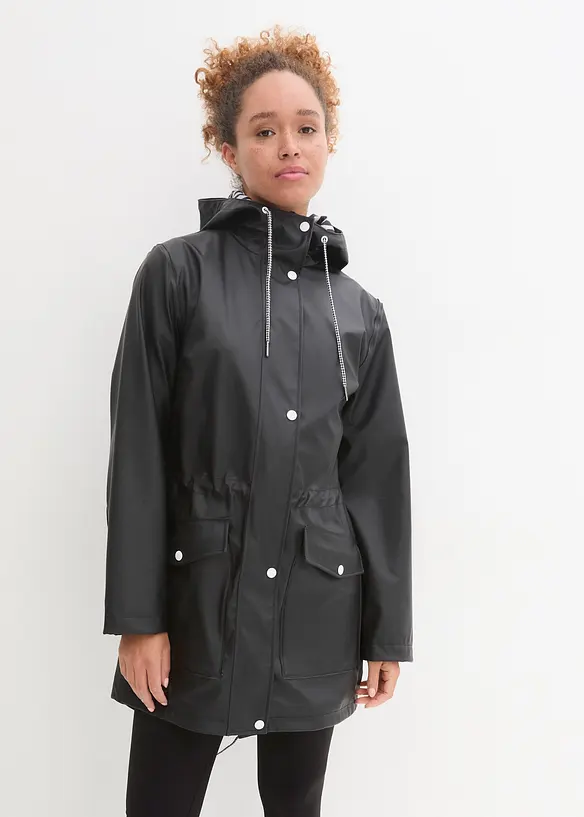 wasserabweisende Regenjacke in schwarz von vorne (im Anschnitt) - bonprix