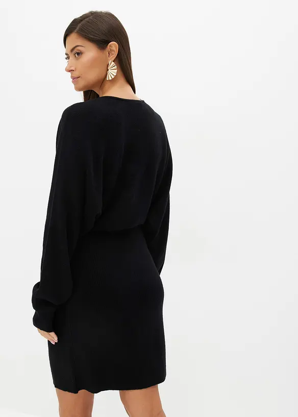 Strickkleid  aus Viskose-Mix in schwarz von hinten (Totalaufnahme) - bonprix