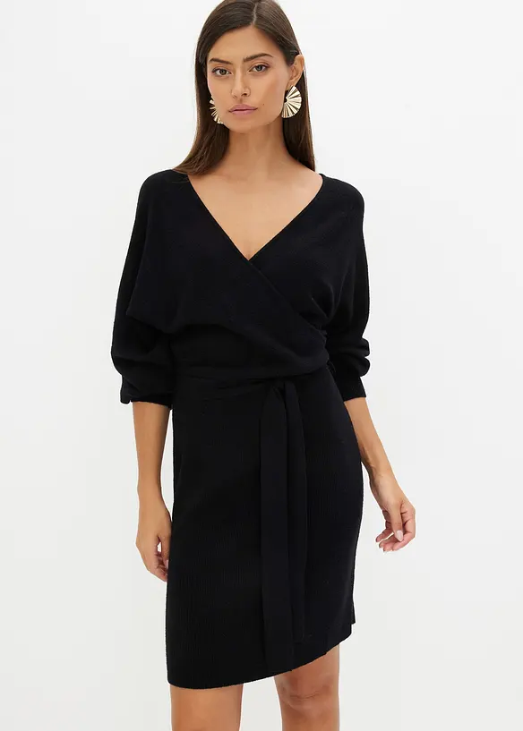 Strickkleid  aus Viskose-Mix in schwarz von vorne (Totalaufnahme) - bonprix