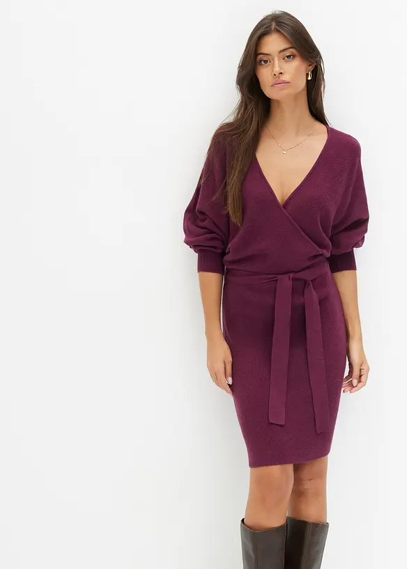 Strickkleid aus Viskose-Mix in lila von vorne (Totalaufnahme) - bonprix Strickkleid aus Viskose-Mix in lila von vorne (Totalaufnahme) - bonprix