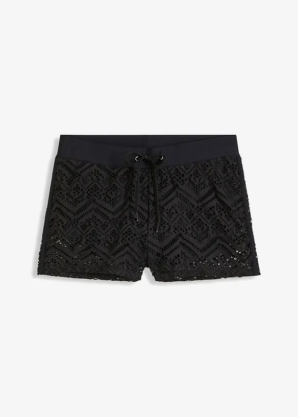 Badeshorts mit Spitze in schwarz von vorne - bonprix