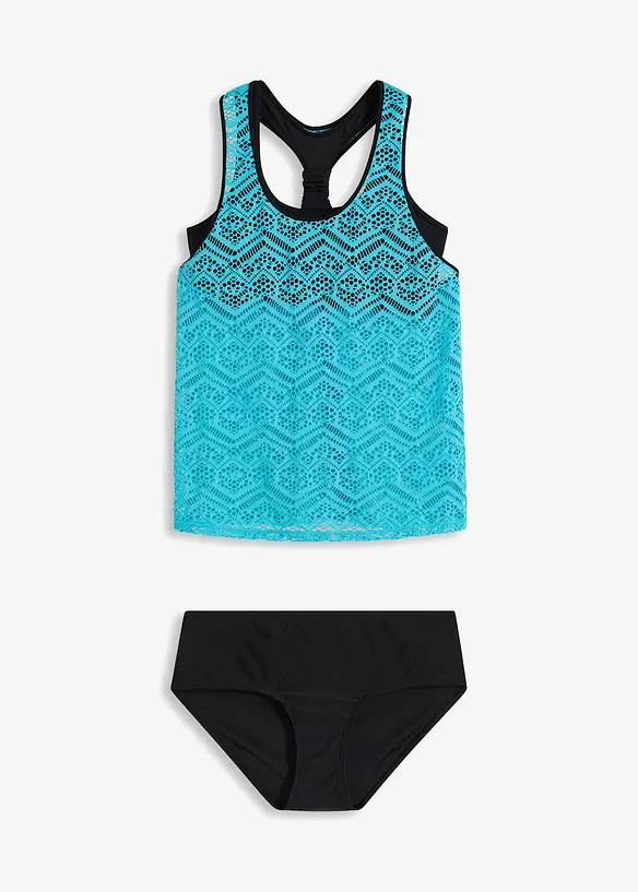Tankini mit elastischer Spitze (2-tlg. Set) in blau von vorne - bonprix