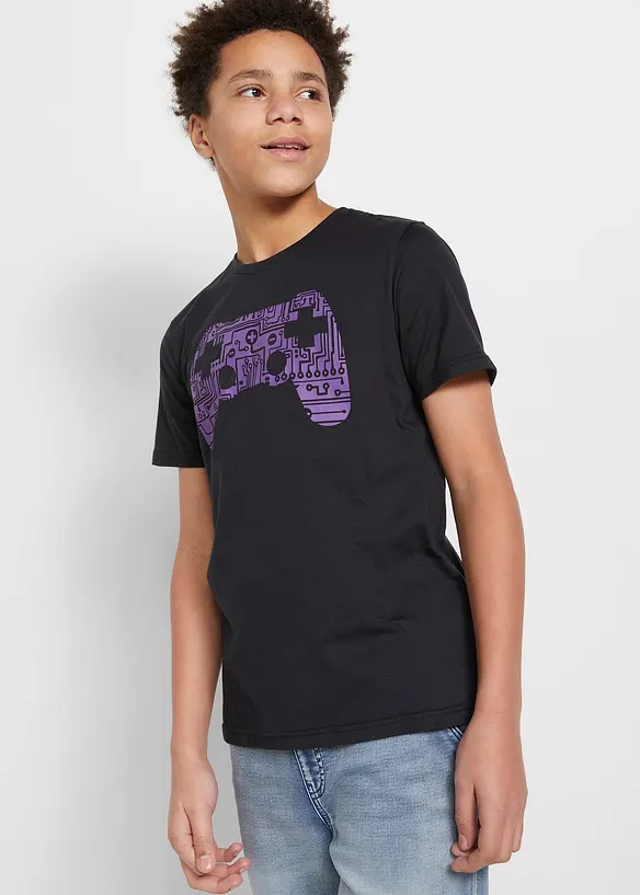 T-Shirt aus reiner Bio-Baumwolle in schwarz von vorne (im Anschnitt) - bonprix