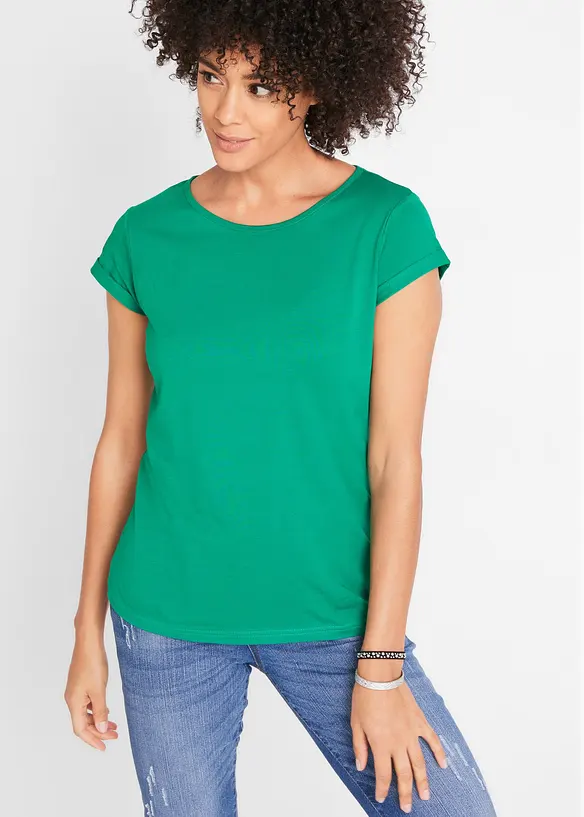 T-Shirt aus reiner Baumwolle in grün von vorne (im Anschnitt) - bonprix