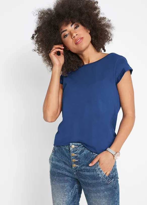 T-Shirt aus reiner Baumwolle in blau von vorne (im Anschnitt) - bonprix