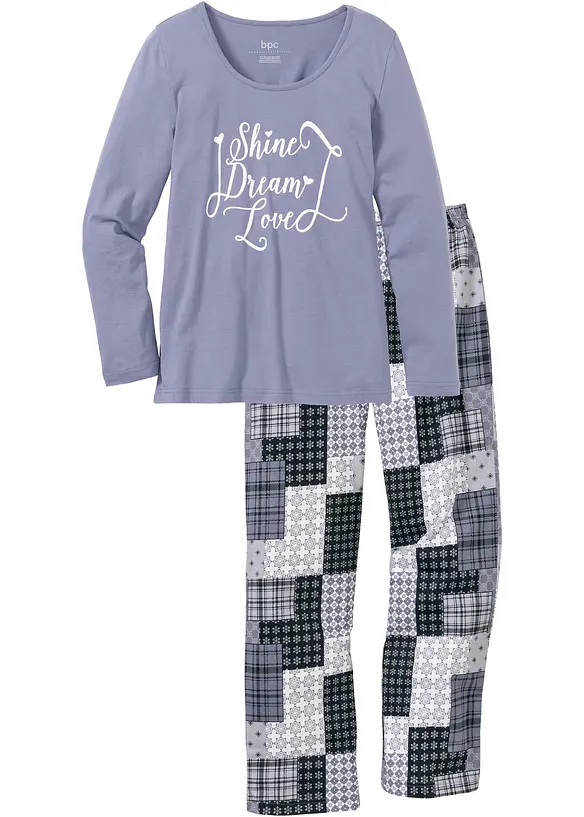 Pyjama aus reiner Bio-Baumwolle in blau von vorne - bonprix
