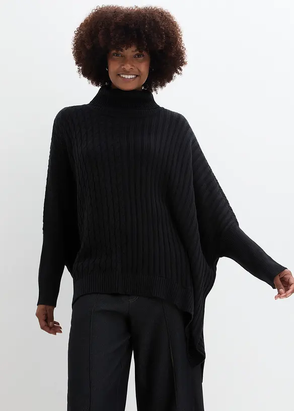 Oversize-Poncho Pullover in schwarz von vorne (im Anschnitt) - bonprix