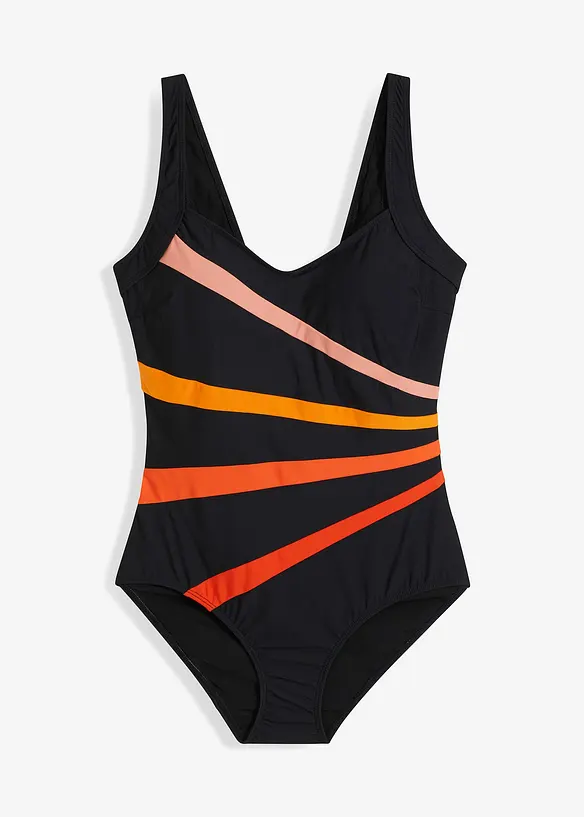 Medium Shape-Badeanzug mit Einsätzen in schwarz von vorne - bonprix