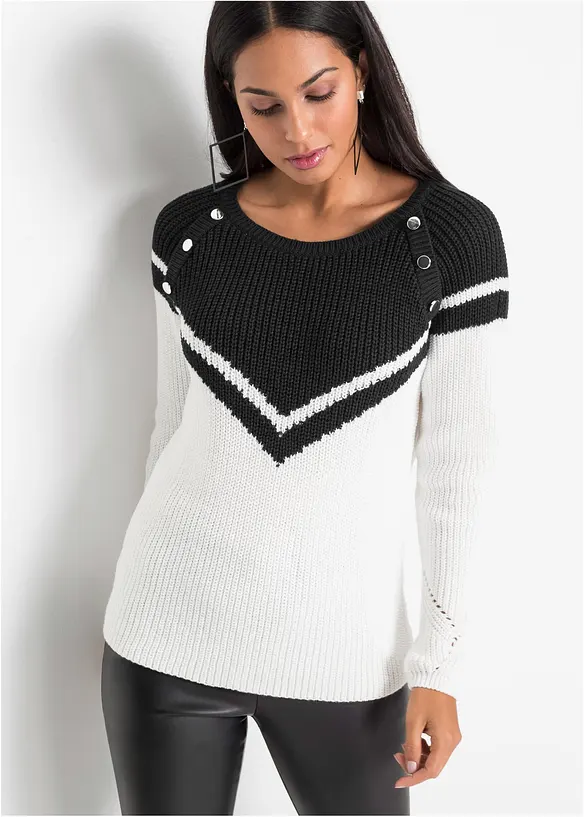 Pullover mit Knöpfen in schwarz von vorne (im Anschnitt) - bonprix Pullover mit Knöpfen in schwarz von vorne (im Anschnitt) - bonprix