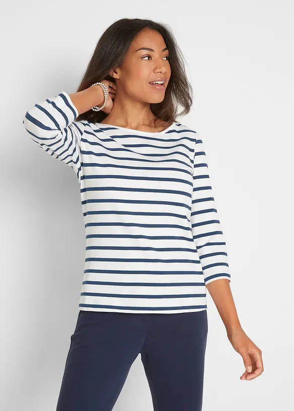 Langarmshirt mit reiner Bio-Baumwolle in weiß von vorne (im Anschnitt) - bonprix
