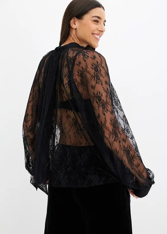 Spitzenbluse mit leichter Transparenz in schwarz von hinten (im Anschnitt) - bonprix