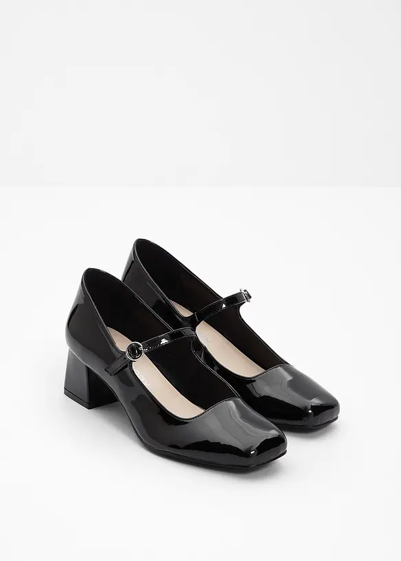 Spangenpumps in Lack-Optik in schwarz - bonprix