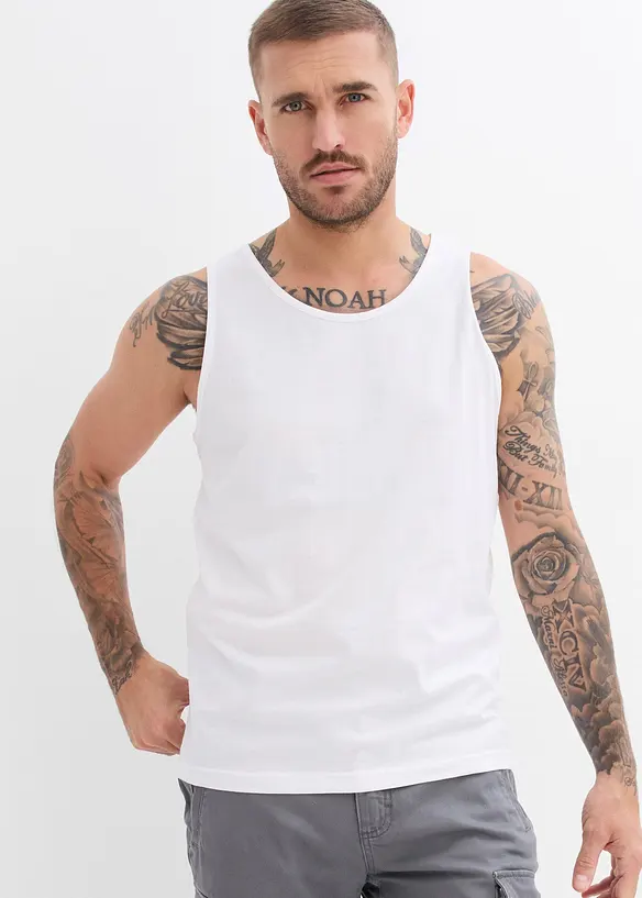 Tanktop in Regular Fit (3er Pack) in weiß von vorne (im Anschnitt) - bonprix