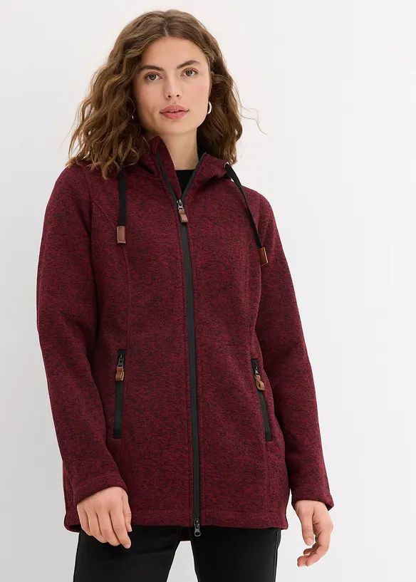 Strickfleecejacke mit Kapuze in rot von vorne (im Anschnitt) - bonprix Strickfleecejacke mit Kapuze in rot von vorne (im Anschnitt) - bonprix