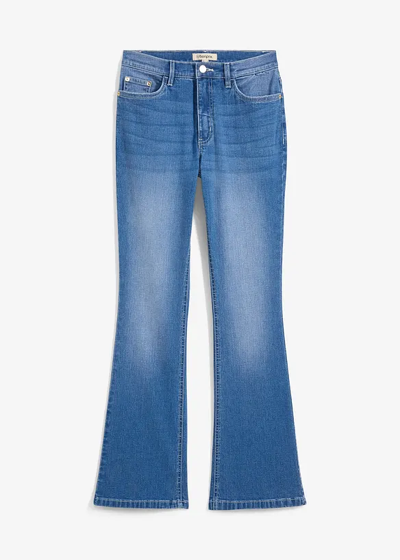 Bootcut Jeans High Waist, Stretch in blau von vorne - bonprix