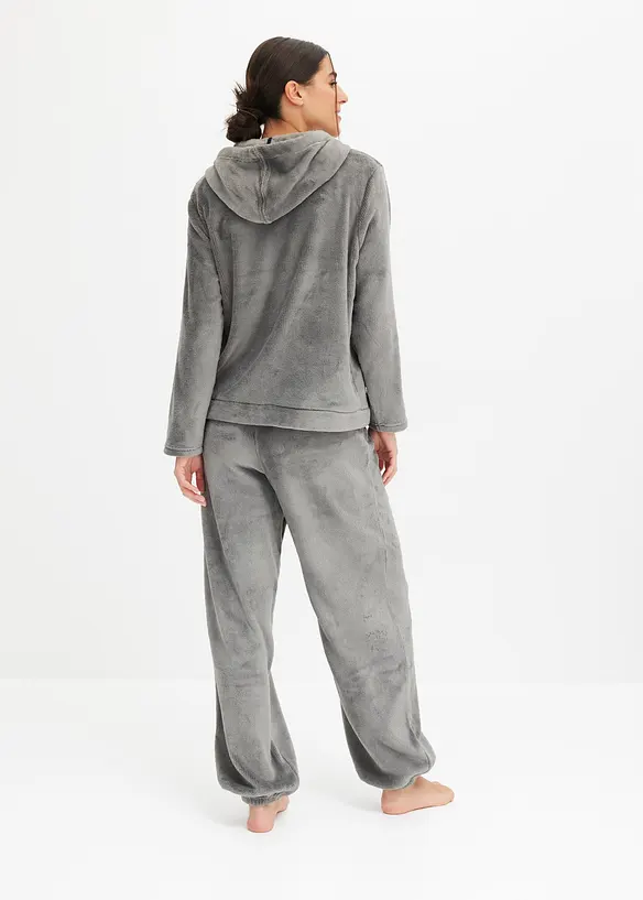 Weit geschnittener Loungewear Hausanzug aus Kuschelfleece in grau von hinten (Totalaufnahme) - bonprix