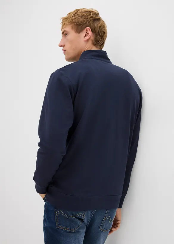 Stehkragen-Sweatjacke mit Lederimitat-Details in blau von hinten (im Anschnitt) - bonprix