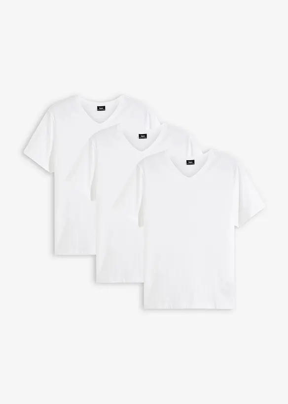 T-Shirt mit V-Ausschnitt (3er Pack) in weiß von vorne - bonprix